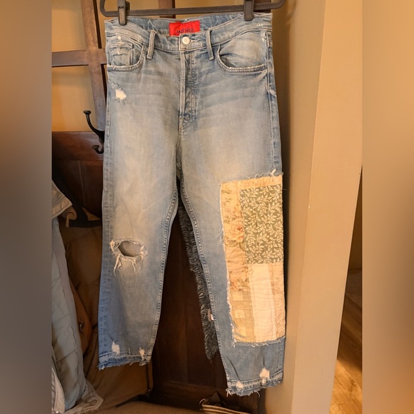 MOTHER Denim - MOTHER + Carolyn Murphy The Patchwork Tomcat Ankle Undone Hem Jeans, size 30